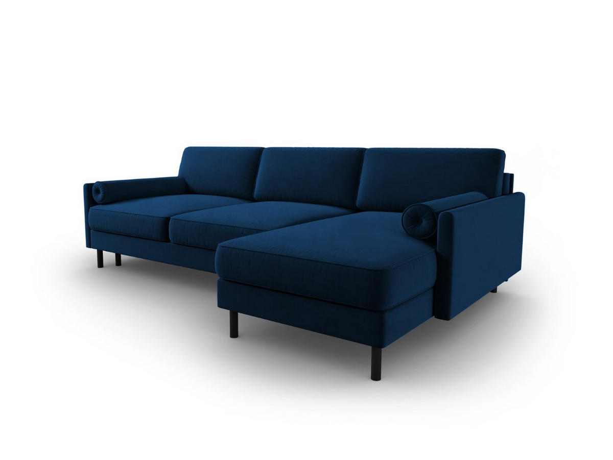AUSKLAPPBARES-ECKSOFA rechts mit Container Scott aus Samt königsblau 5 Sitzplätze - Blau, Textil (142/212cm) - Micadoni