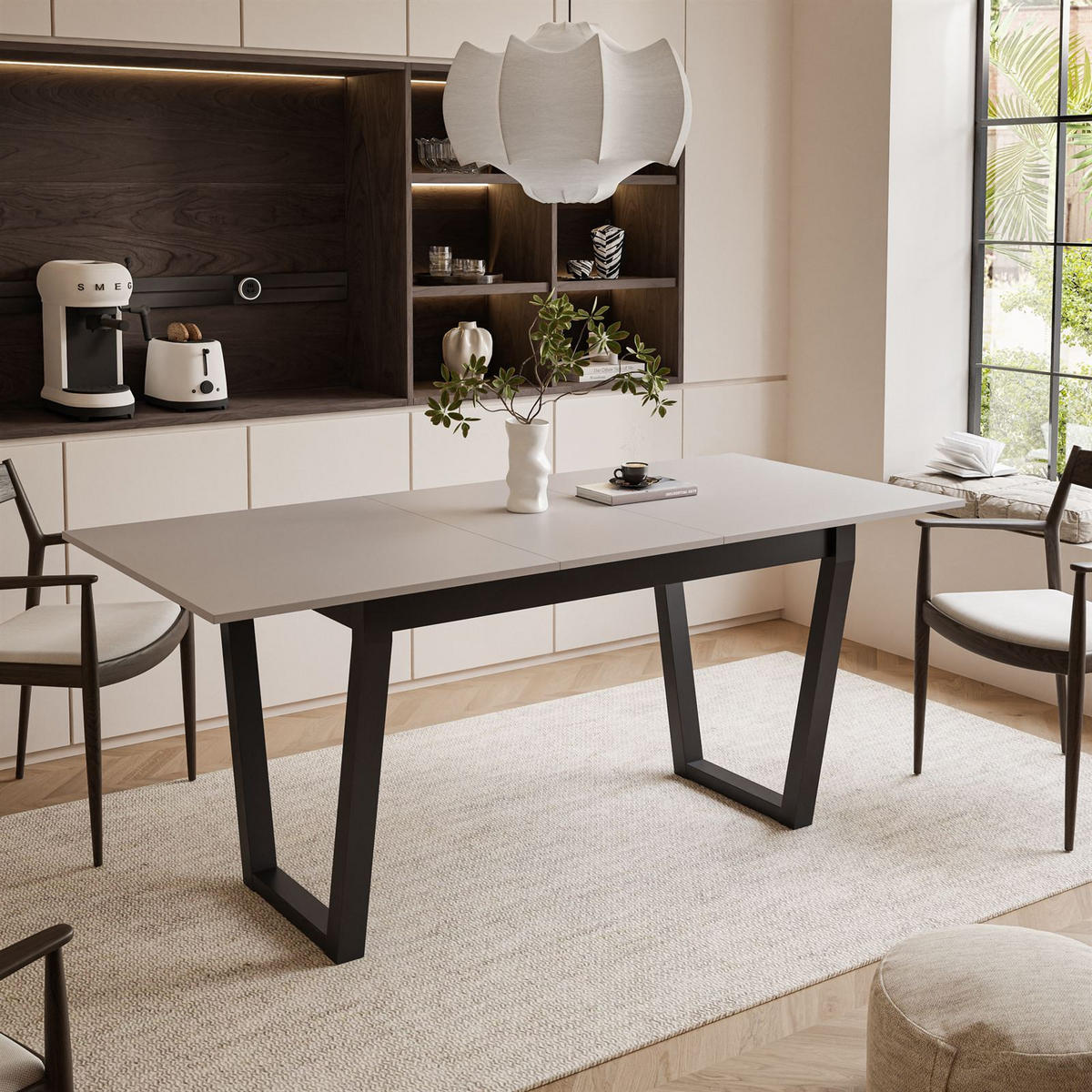 ESSTISCH ARTON II ausziehbarer Tisch 140-195 cm für 6-8 Personen - Beige/Schwarz, Holzwerkstoff/Metall (140/80/77cm) - Lookway