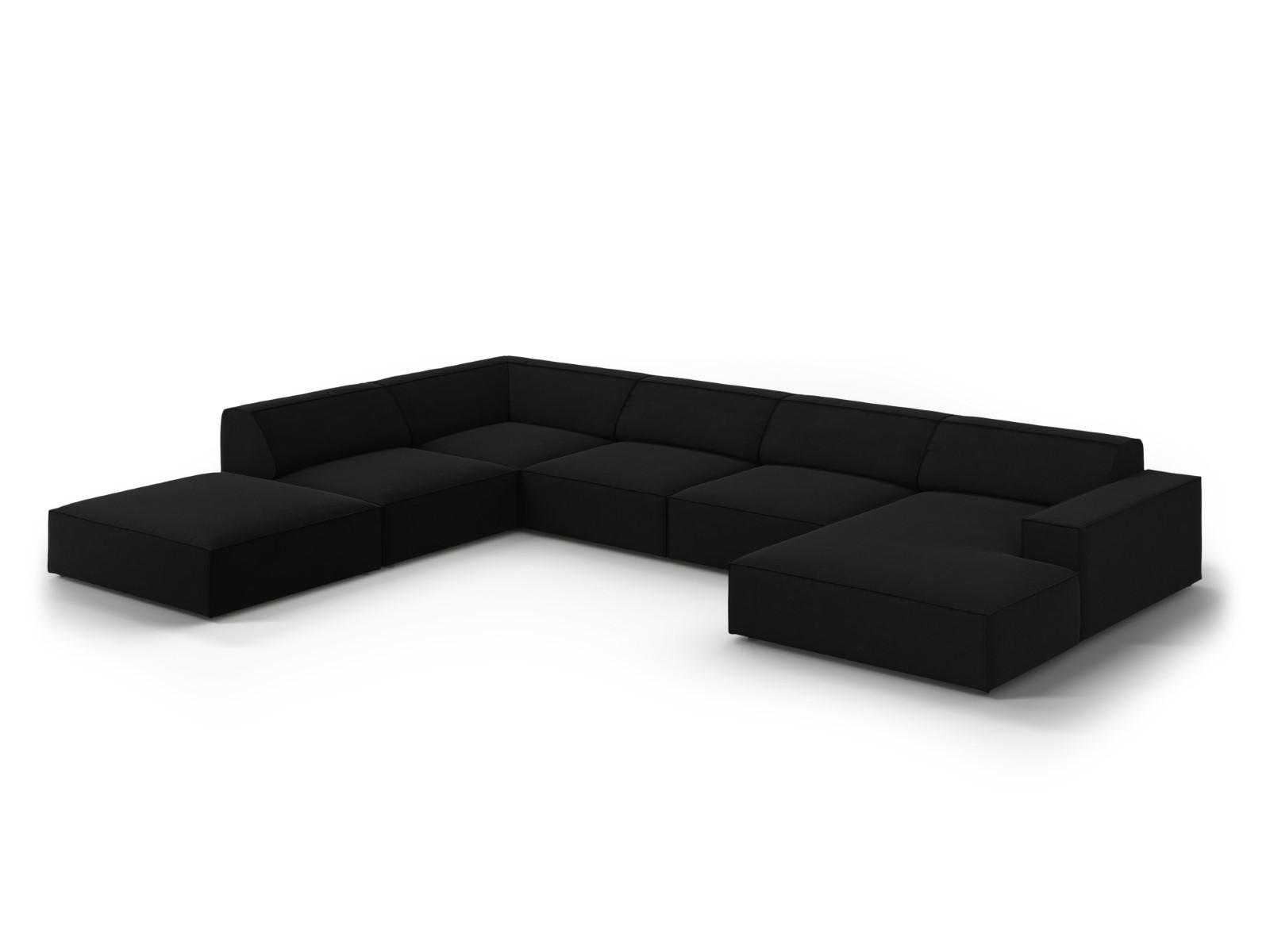 PANORAMASOFA links Jodie aus Samt schwarz 7 Sitzplätze - Schwarz, Textil (262/70/364cm) - Micadoni