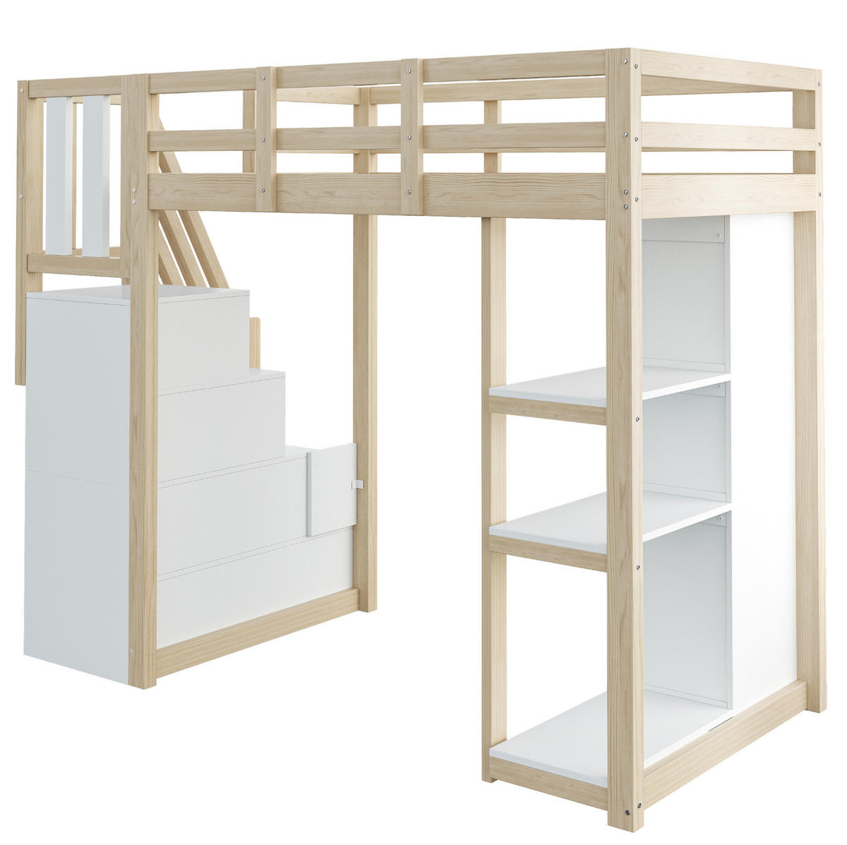 HOCHBETT 90/200 cm aus Massivholz mit Stauraum und Sicherheitsleiter Naturholz - Naturfarben, Holz (90/200cm) - Modenvie