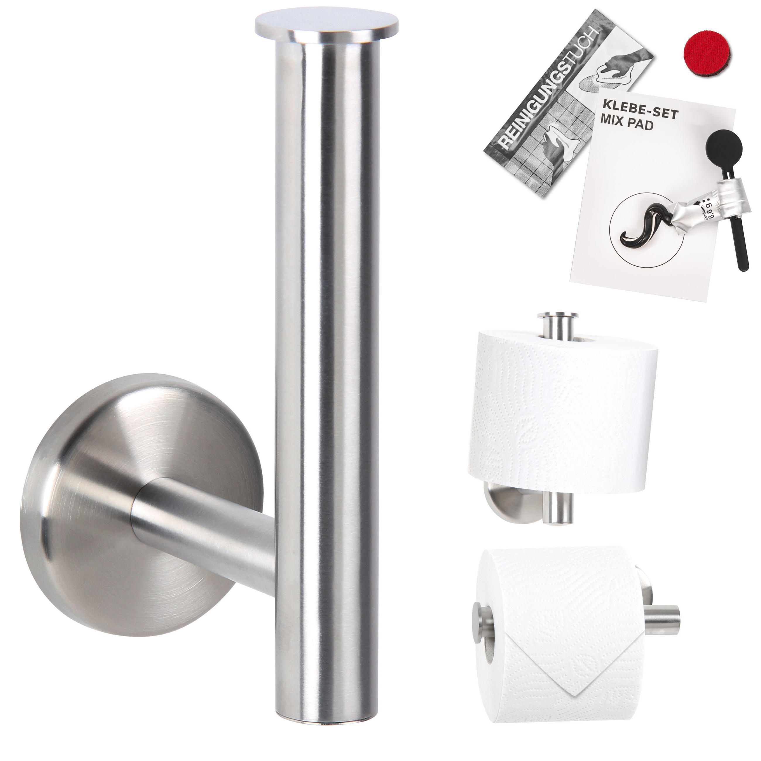 TOILETTENPAPIERHALTER PIAZZA Edelstahl, inkl. Klebeset - Silberfarben, Metall (6/15/9cm) - bremermann