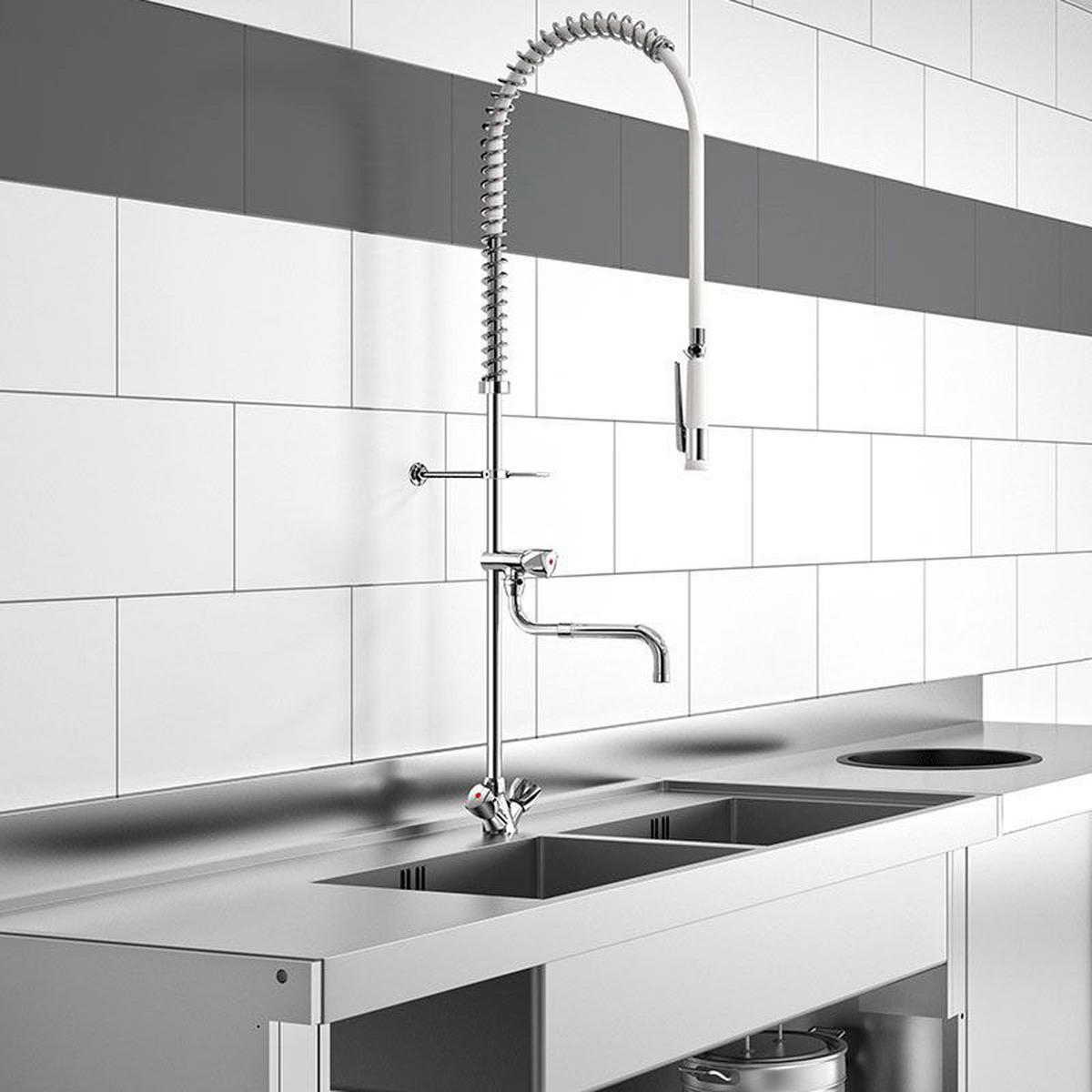 GESCHIRRSPÜLERARMATUR mit Mischer und Handbrause 433000 - verchromt, ausziehbarer Auslauf - Chromfarben, Metall (20.7/12.2/98.5cm) - Delabie