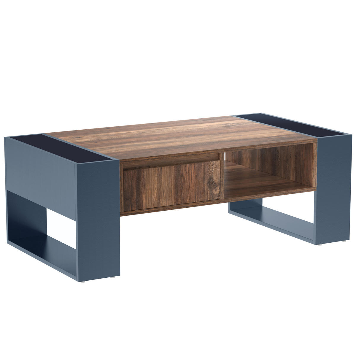 COUCHTISCH, Holzmaserung – grifflos mit Schublade & seitlichen Staufächern, 111/60/40 cm, Naturfarben/Grauschwarz - Naturfarben, Holzwerkstoff (111/40/60cm) - Redom