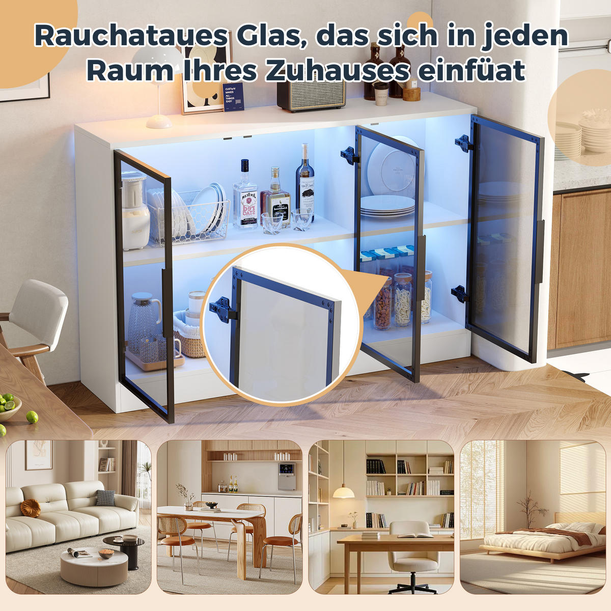 VITRINE 120x30x73 cm Weiß mit LED und Glasfront - Weiß, Holzwerkstoff (120/73/30cm) - FLIEKS