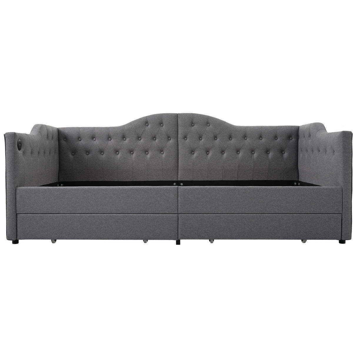 POLSTERBETT 90/200 cm Grau mit Ladefunktion und 2 Schubladen - Grau, Textil (90/200cm) - OKWISH