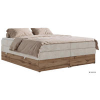 BOXSPRINGBETT WOOD ZERO KING 160/200 - Beige Cord - Topper Visco - H3 - Beige/Schwarz, Kunststoff/Textil (160/200cm) - MKS