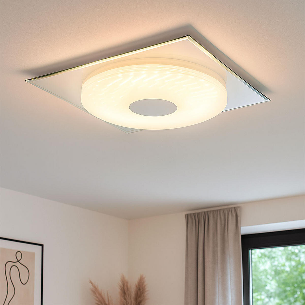 LED DECKENLEUCHTE Metall Weiß mit 3D Effekt - Weiß, Metall (45/45/5cm) - Globo Lighting