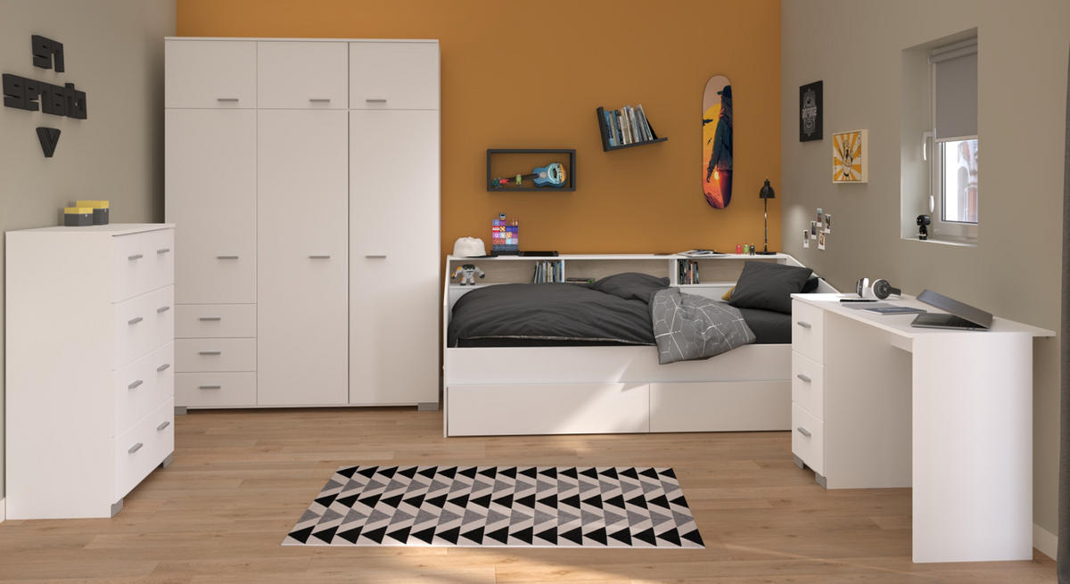 KINDERZIMMER Set 2-tlg. mit Stauraumbett 90x200 cm und Kommode - Silberfarben/Weiß, Holz/Holzwerkstoff (206/82/113cm) - Parisot Meuble