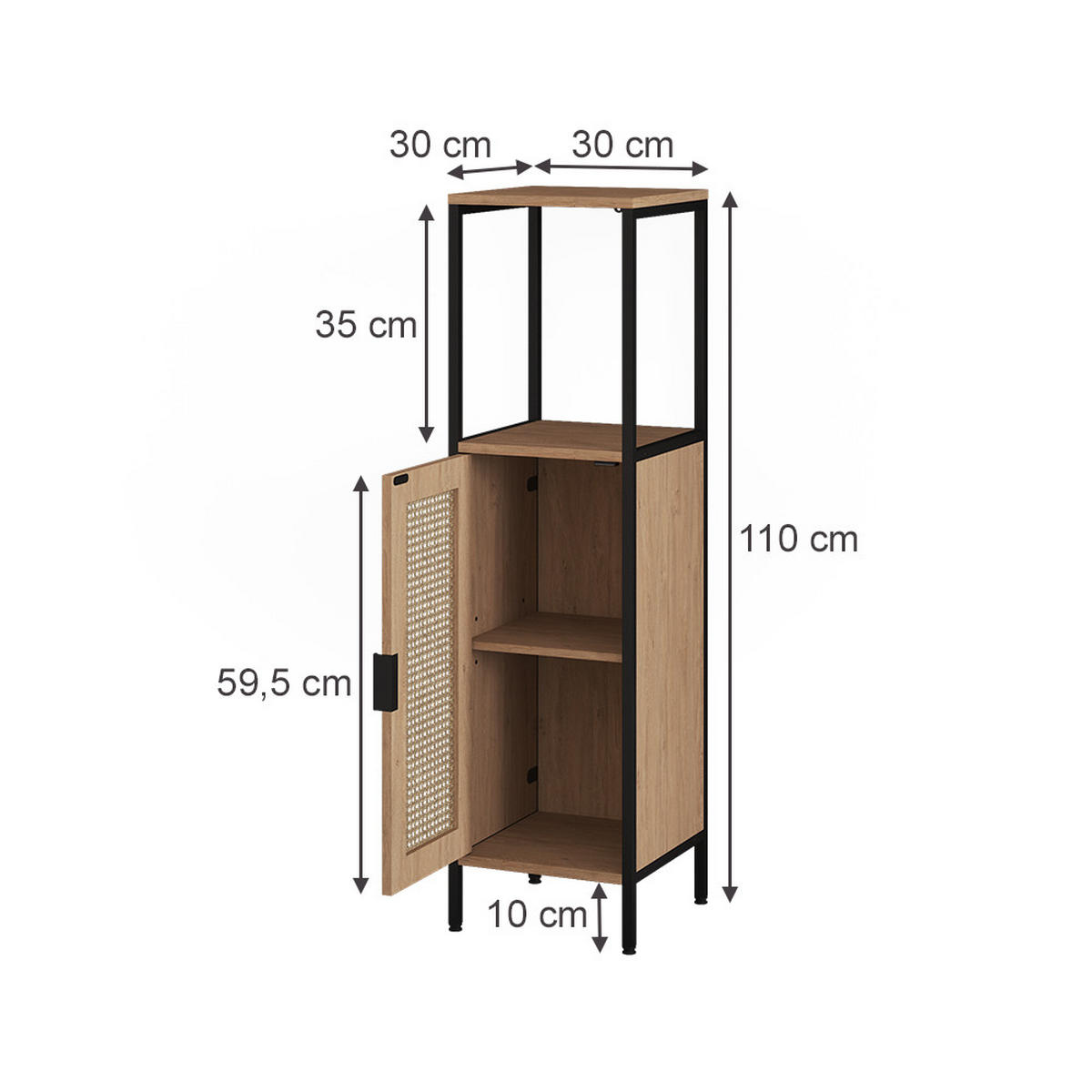MIDISCHRANK Linara, Eiche/Schwarz, 30 x 110 cm - Eichefarben/Schwarz, Holzwerkstoff (30/110/30cm) - Vicco