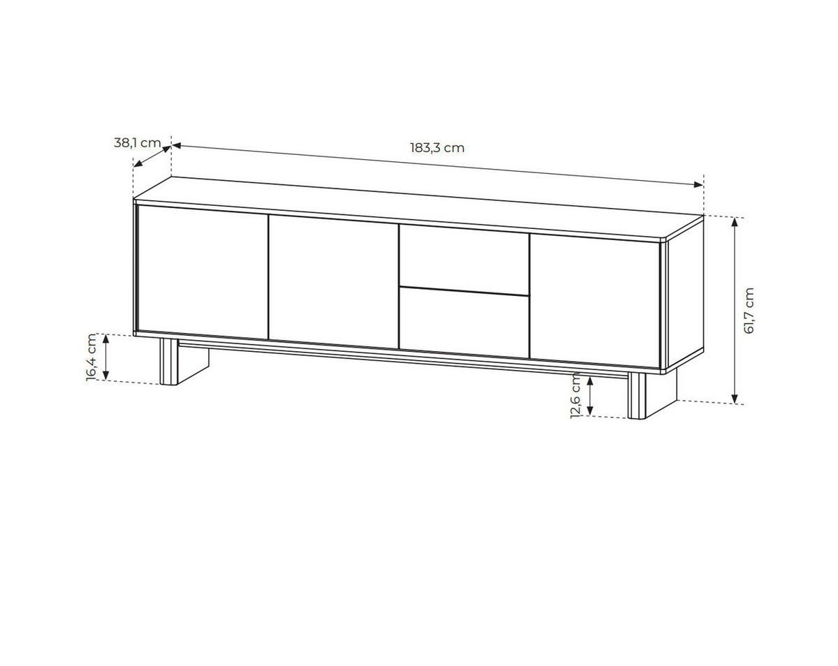 TV-BOARD VIRONE (Geölte Eiche, 3 Türen, 2 Schubladen, Vollauszug, Push-to-Open) - Eichefarben, Holz/Holzwerkstoff (183/62/38cm) - Ravio