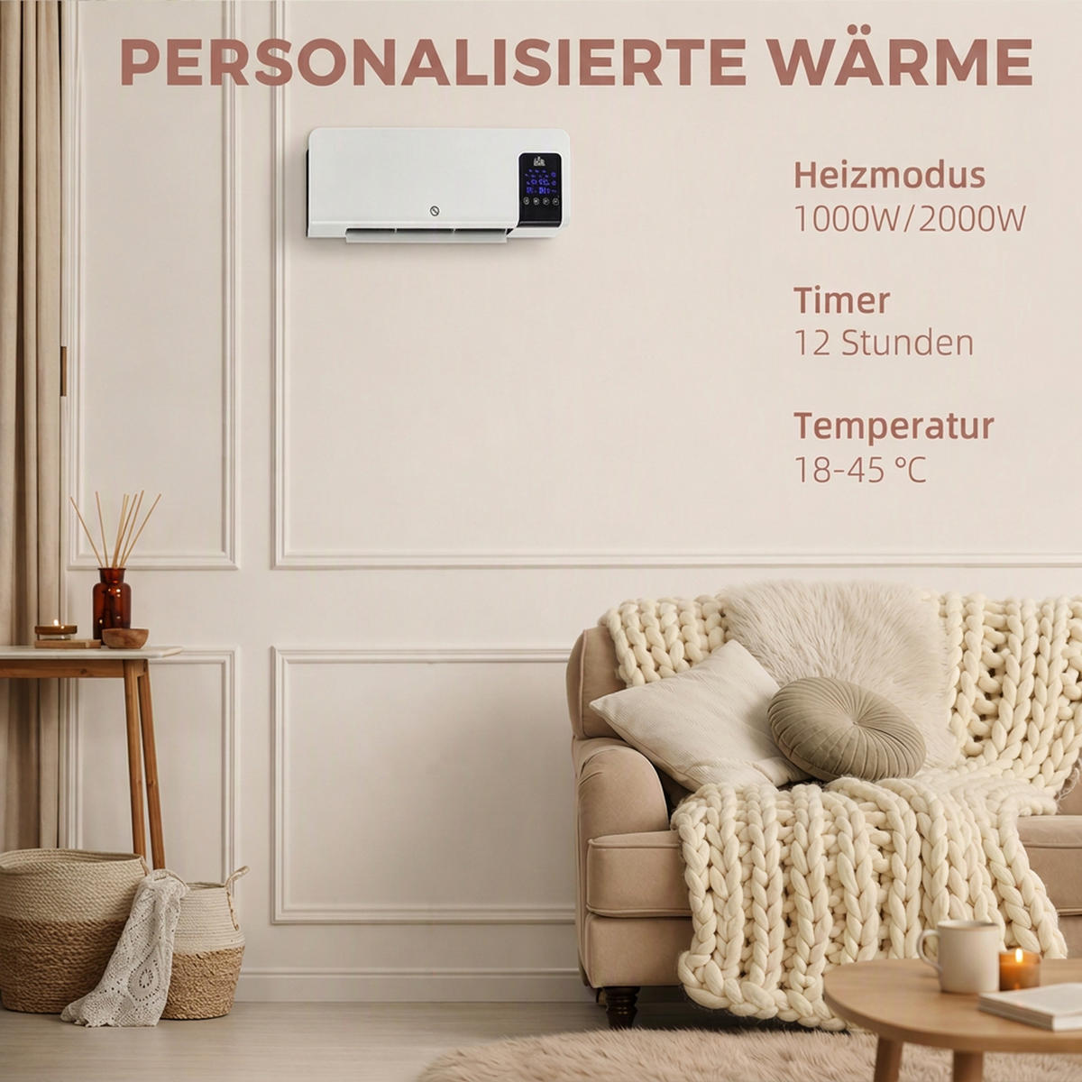 VÄGGVÄRMARE ABS vit - Vit, Plast (12/21.5/54.5cm) - HOMCOM