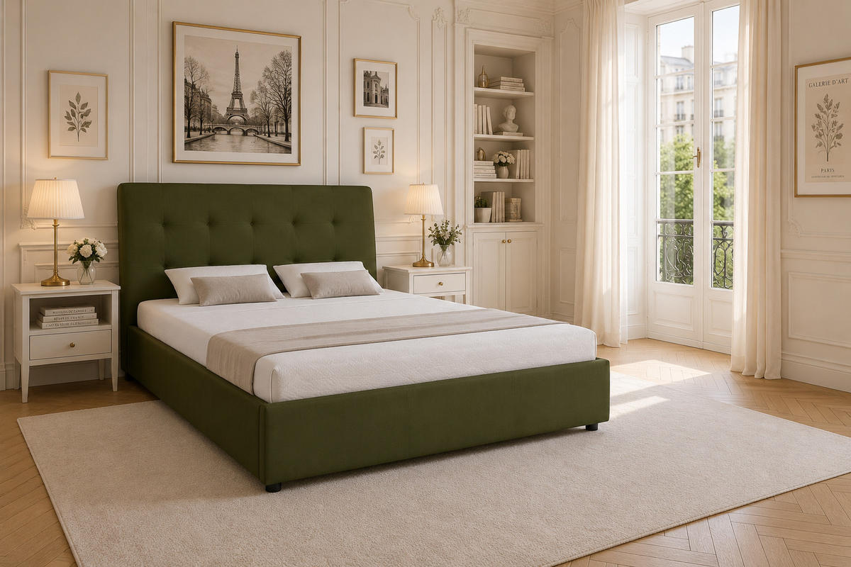 POLSTERBETT mit Bettkasten und Matratze SOLIS, Olivgrün, 140x200 cm - Olivgrün, Textil (140/200cm) - KS Home Concept