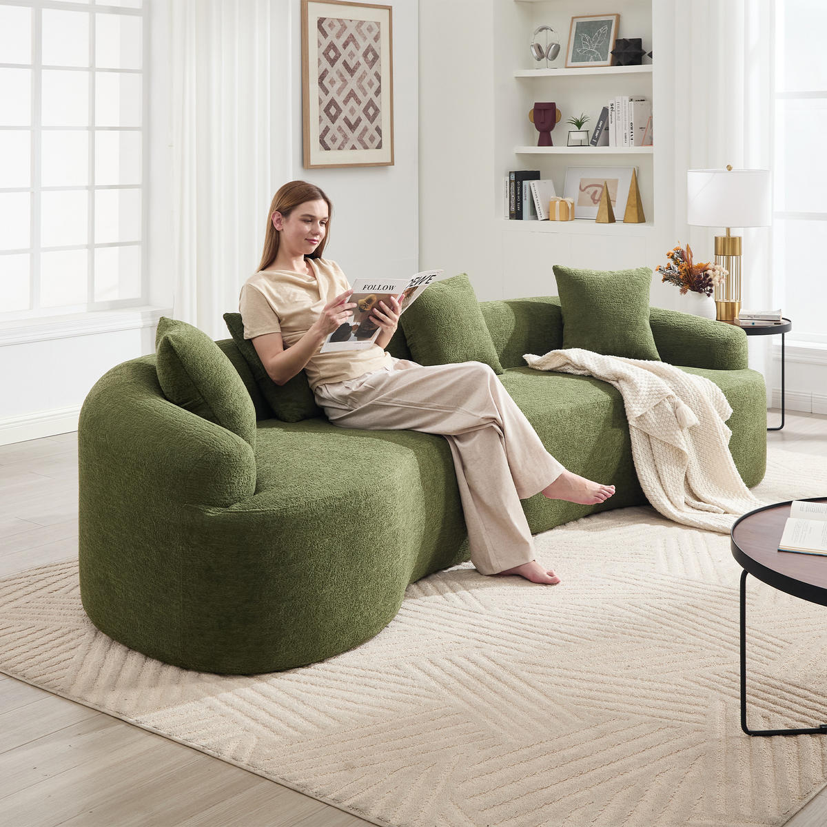 SOFA geschwungene Form 275 cm Chenille Grün - Grün, Kunststoff (115/63/275cm) - Meubliv