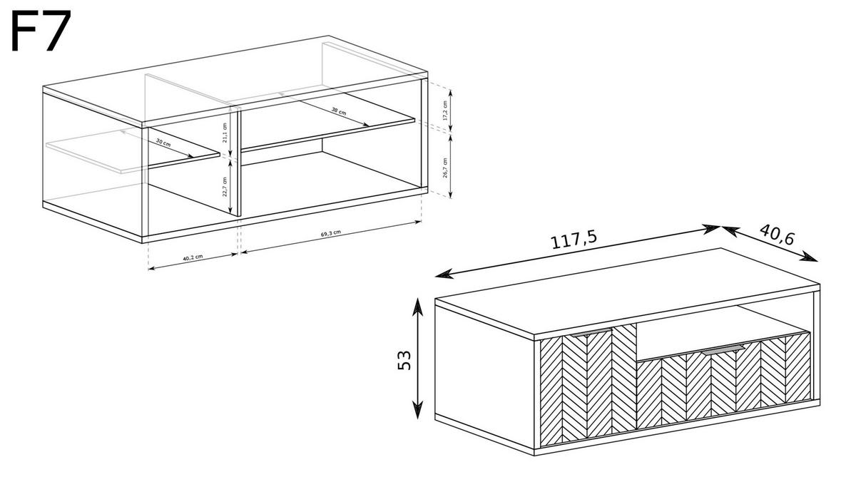 TV-LOWBOARD Fonti F-7 Karamell-Eiche - Eichefarben, Holzwerkstoff (117.5/53/40.6cm)
