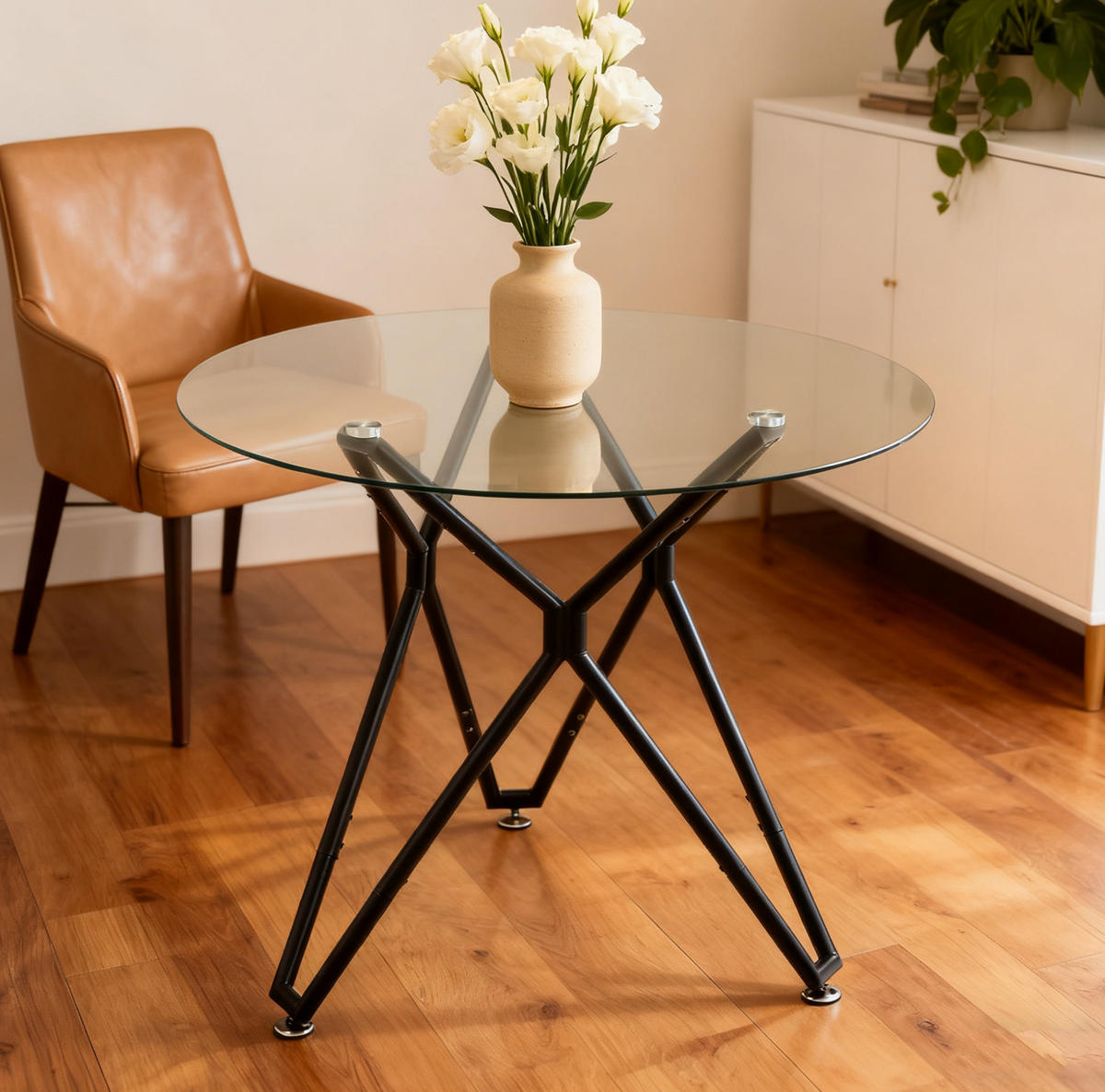 ESSTISCH Rund 90/90/78 cm Schwarz aus Glas mit Metallgestell - Schwarz, Glas (90/90/78cm) - OKWISH