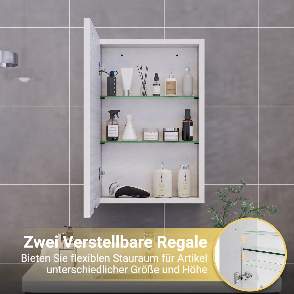 SPIEGELSCHRANK 50/70/12.5 cm, einzeltürig mit LED, Anti-Beschlag & Steckdose, in Weiß - Weiß, Glas/Holz (50/70/12.5cm) - BRILVERDE