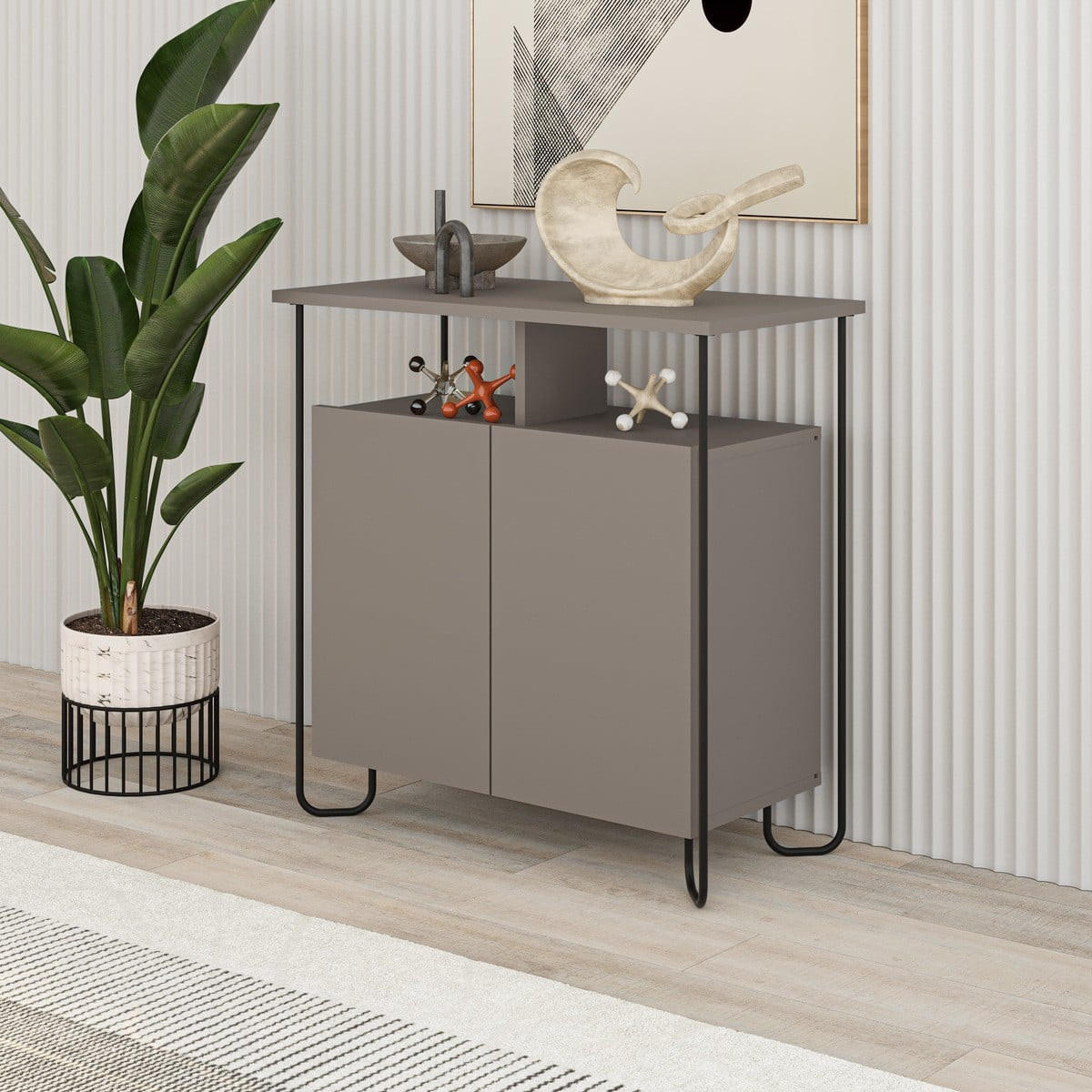 SIDEBOARD 2 Türen mit Metallfüßen B80 cm - DILLY - Braun, Holzwerkstoff (40/80/25.2cm) - Calicosy