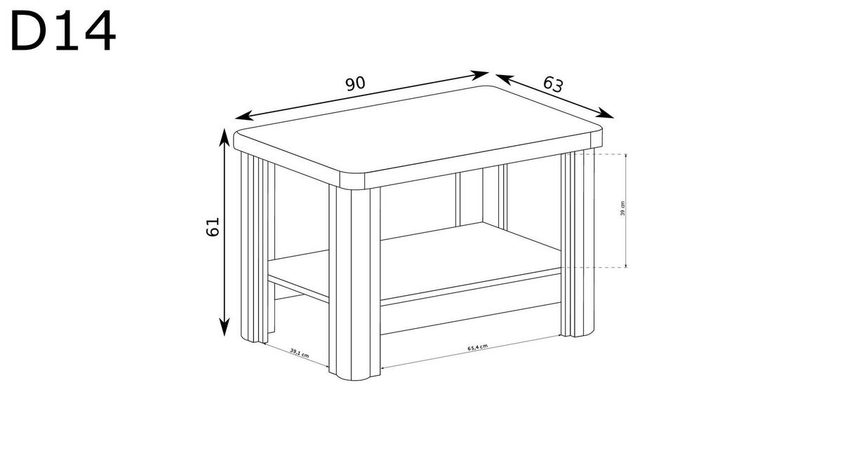 COUCHTISCH Dallas D-14 Eiche Sonoma - Sonoma Eiche, Holzwerkstoff (63/90/61cm)