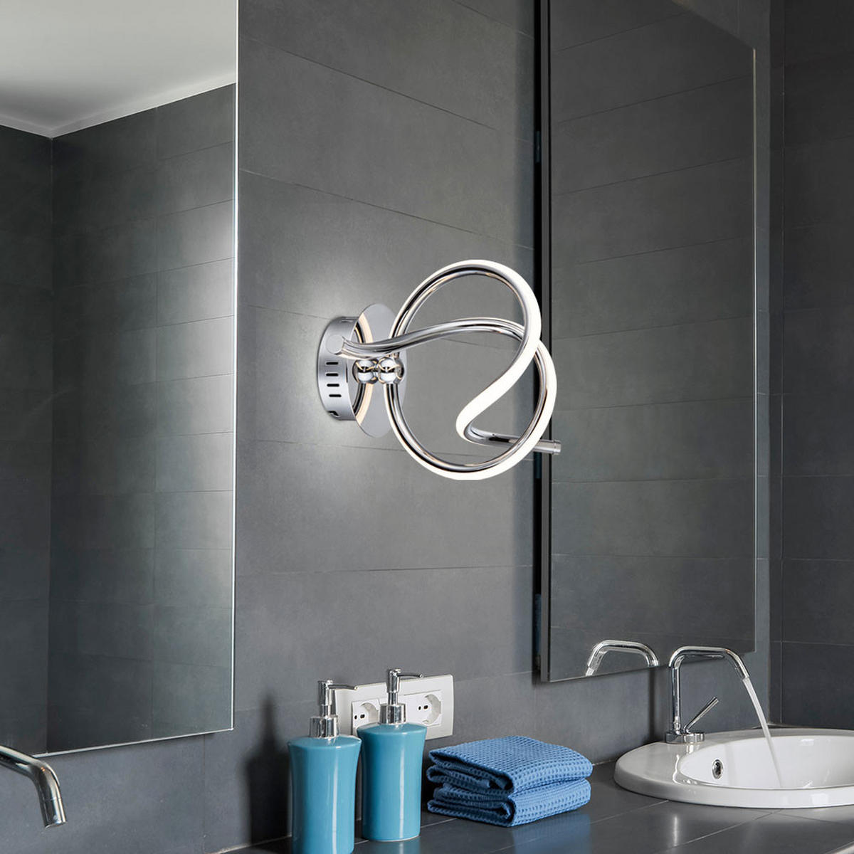 LED WANDLEUCHTE WAVE Chrom Silber - Silberfarben, Metall (21/24/37cm) - Globo Lighting