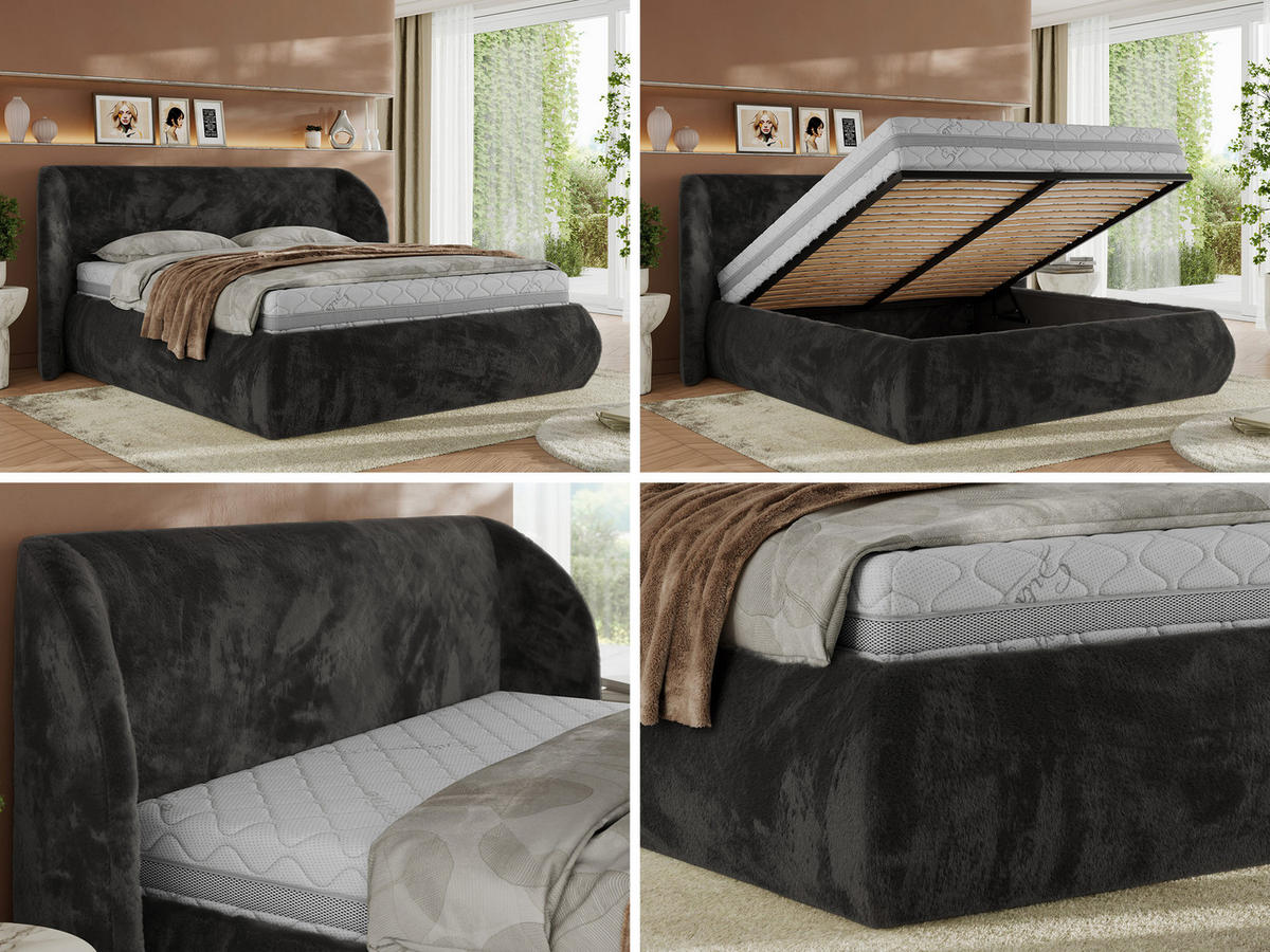 POLSTERBETT CAELA CLASSIC 180/200 - Dunkelgrau Plüsch - Pocket-Matratze - Dunkelgrau, Textil (180/200cm) - MKS