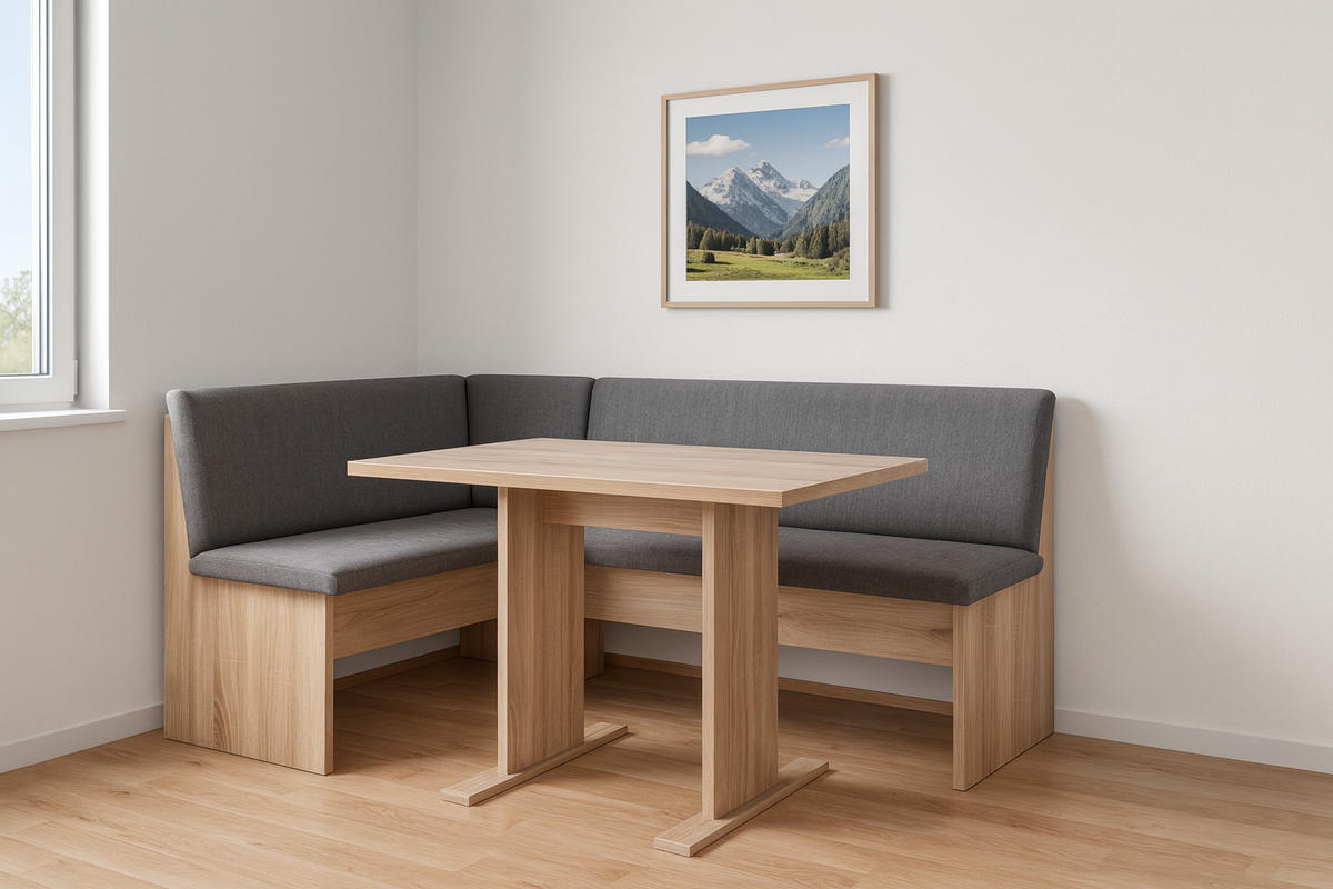 ECKBANKGRUPPE Die Vielseitige Tisch I - Eichefarben/Grau, Holzwerkstoff/Textil (145/86/185cm) - Kundler Home