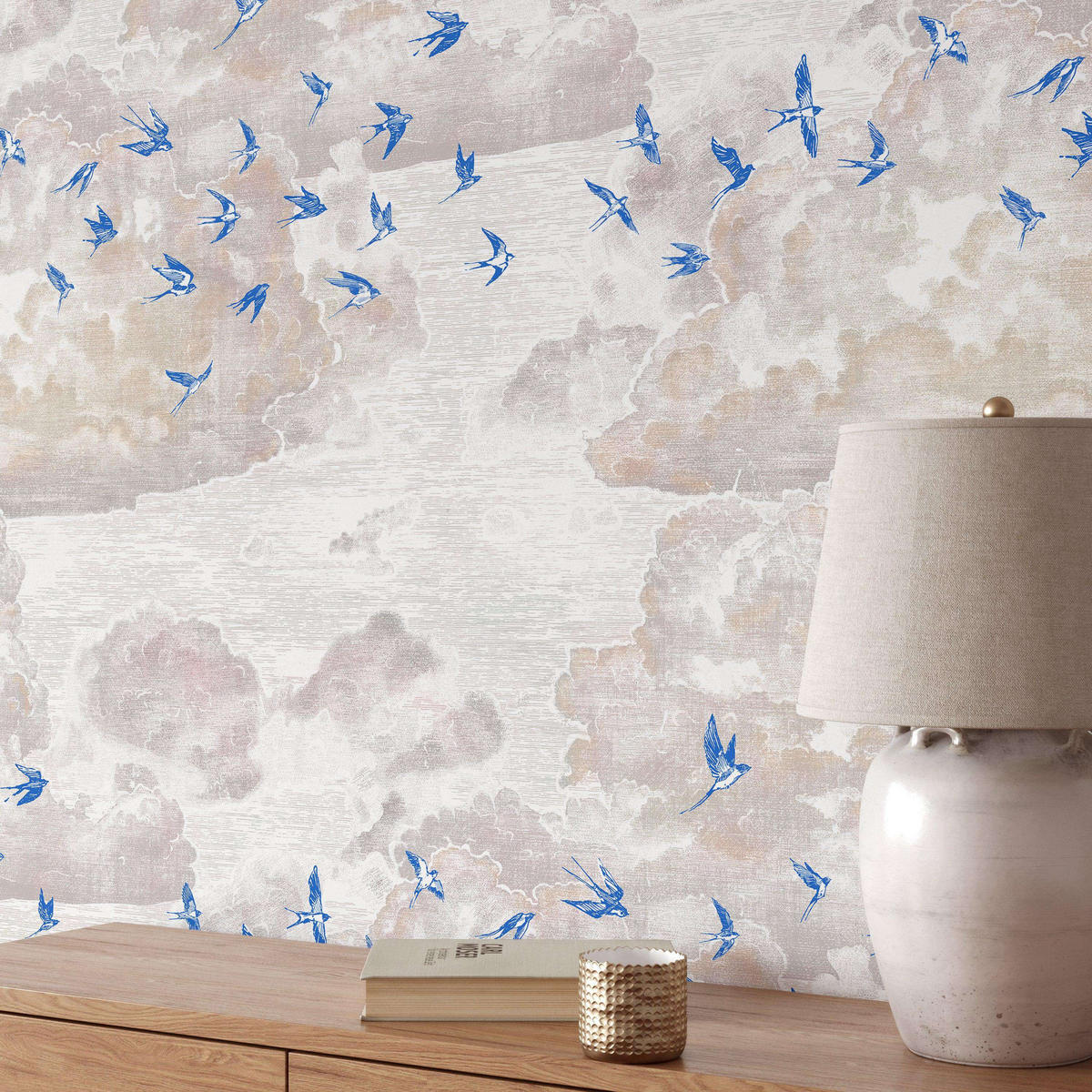 TAPETE Wolken aus echtem Papier, 200x280cm, 8 Bögen - Blau, Papier (200/280cm) - WALLPAPERS4BEGINNERS