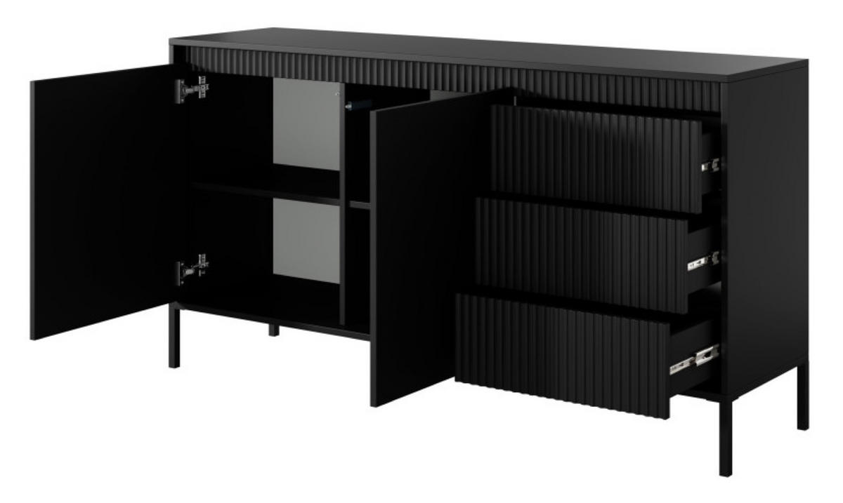 KOMMODE Schwarz 153 2D3S ENSO Gerillt - Schwarz, Holzwerkstoff (153.5/81.4/39.5cm) - Sepro Meble