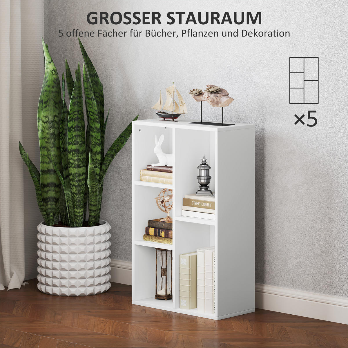 BÜCHERREGAL, Standregal mit 5 Ebenen, Aufbewahrungsregal, für Wohnzimmer - Weiß, Karton (24/80/50cm) - HOMCOM