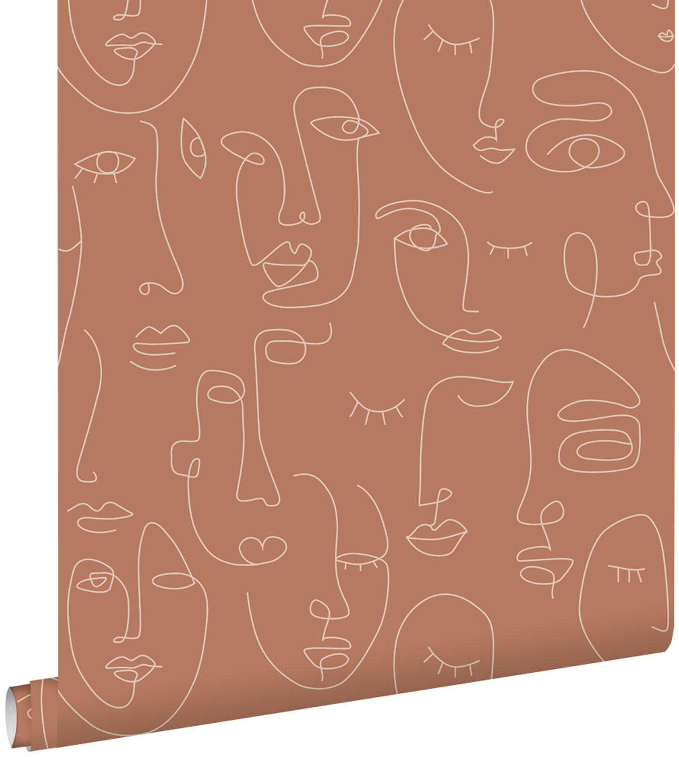 TAPETE Line Art Gesichter 53 cm x 10.05 m - Terracotta, Papier (53/1000cm) - ESTAhome