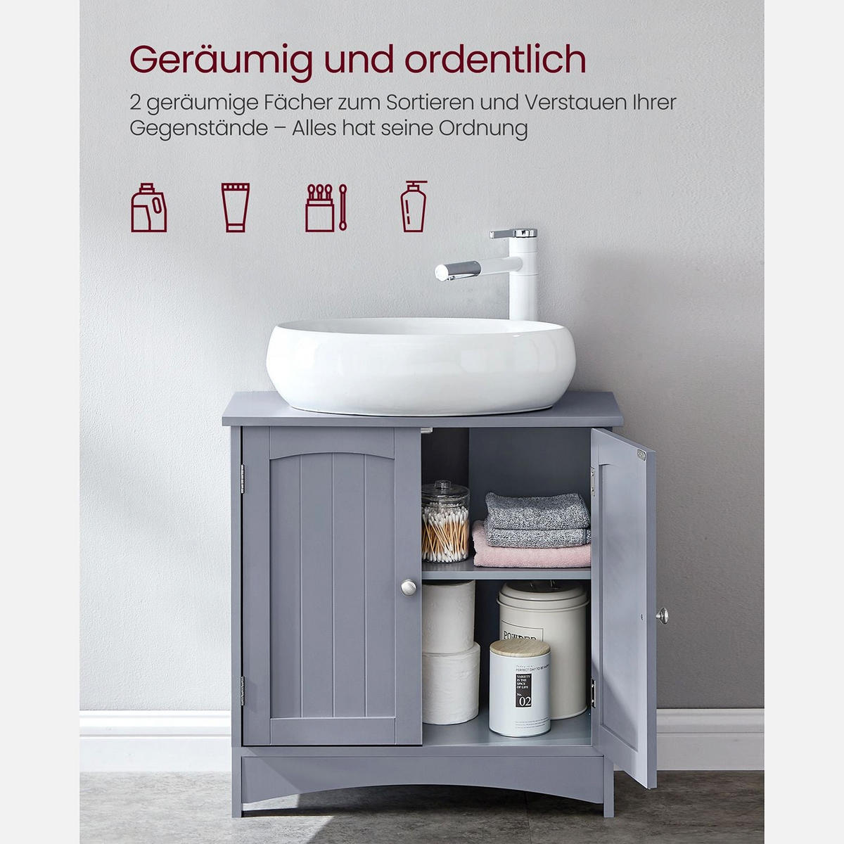 WASCHBECKENUNTERSCHRANK BANJUL - Grau, Holzwerkstoff (60/60/30cm) - Hansiro