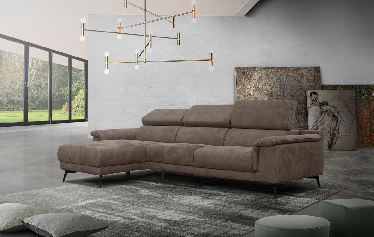 ECKSOFA FIERO 4-Sitzer, dunkelbraun - Dunkelbraun/Schwarz, Holzwerkstoff/Textil (158/269cm) - Courtois Laville
