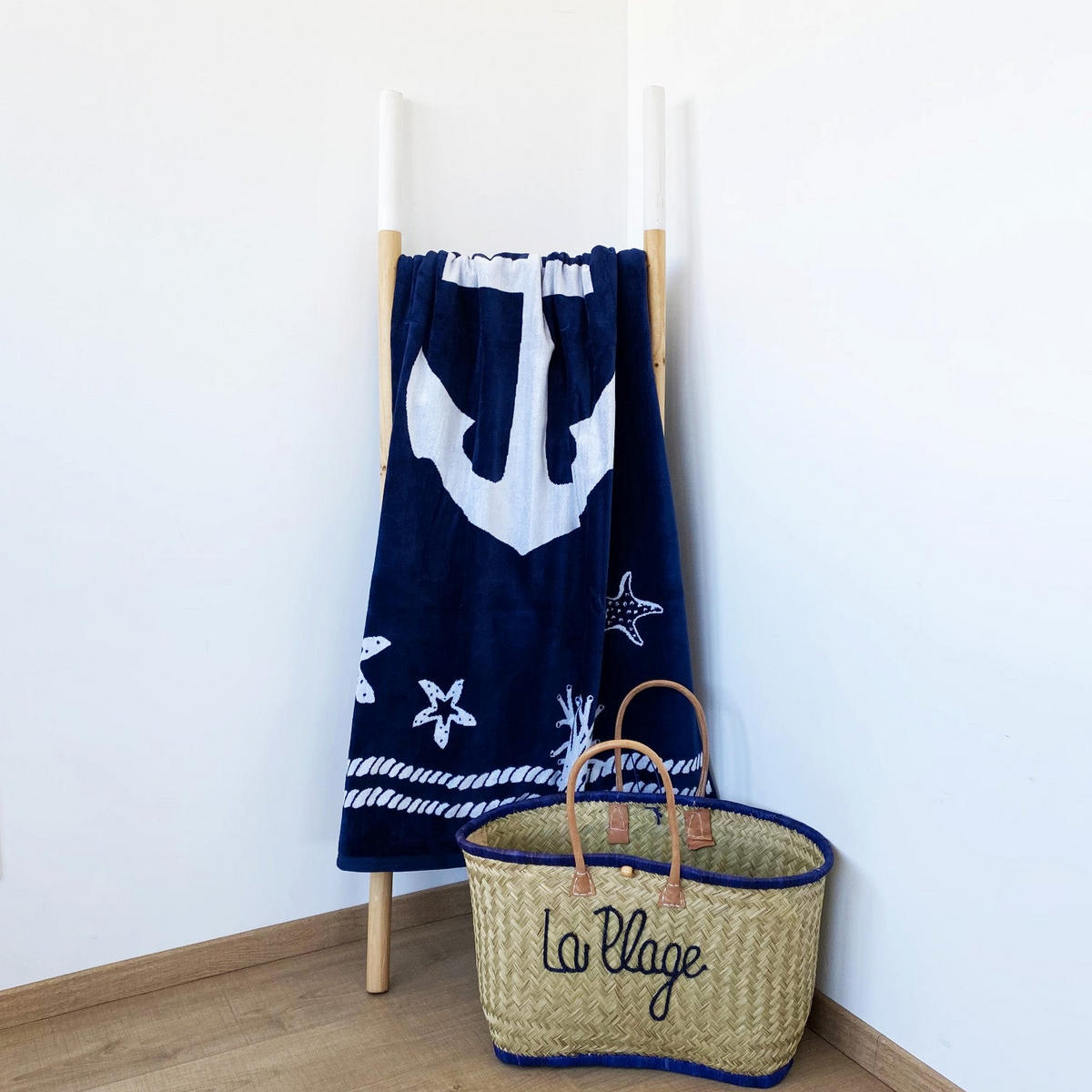 STRANDTUCH Frottee Samt Jacquard Blau 100x175 470g/m² - Oakland - Blau, Textil (100/175cm) - LE COMPTOIR DE LA PLAGE