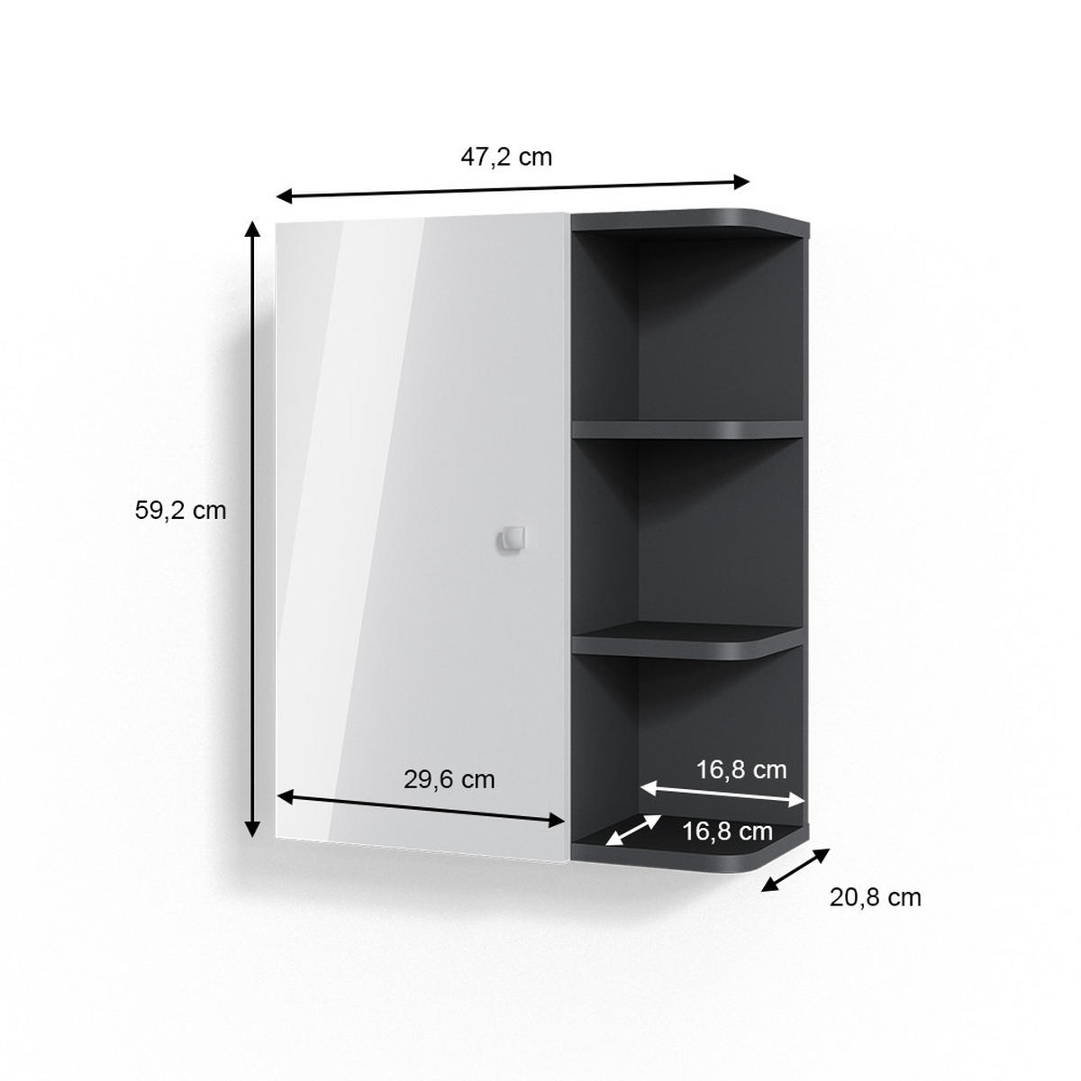 BADSCHRANK Fynn Weiß Hochglanz 47.2 x 59.2 cm - Weiß Hochglanz/Anthrazit, Holzwerkstoff (47.2/59.2/21cm) - Vicco