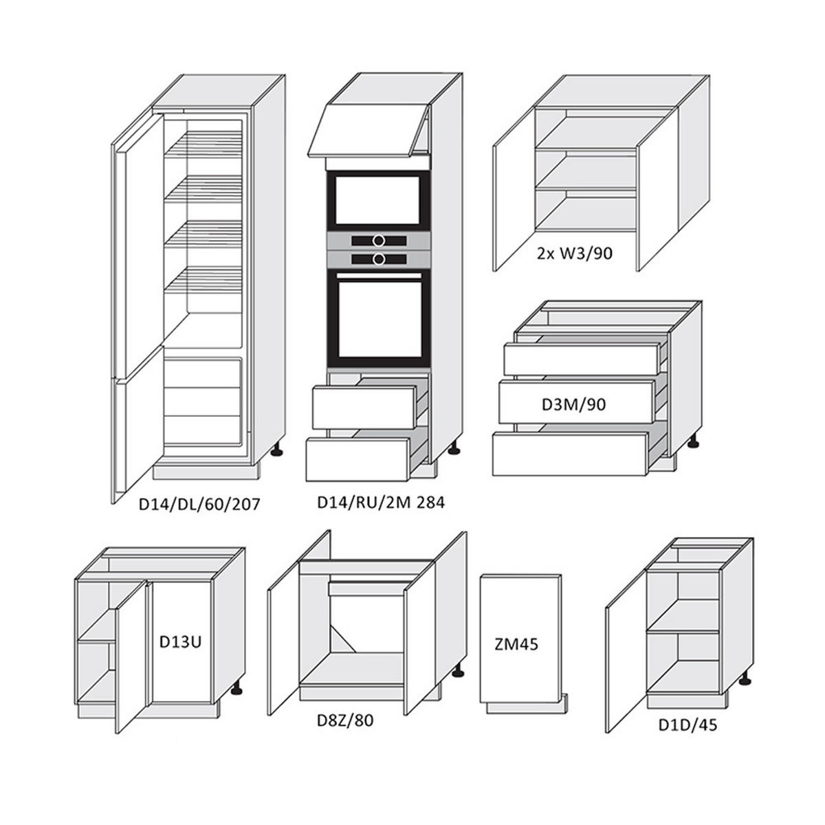 WINKELKÜCHE Essen grau matt / schwarz Hochglanz 328 / 225 / 207cm 9-teilig - Schwarz/Grau, Holzwerkstoff/Metall (328/207/225cm) - Feldmann-Wohnen