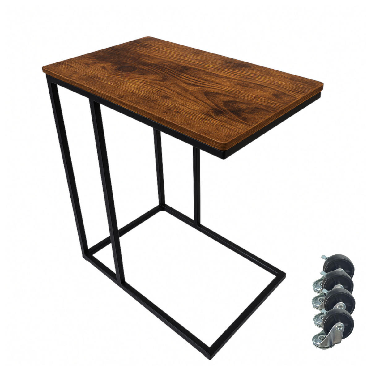 BEISTELLTISCH Metall Holzoptik Schwarz Dunkelbraun auf Rollen 55/35/62 cm - Dunkelbraun/Schwarz, Holzwerkstoff/Metall (55/35/62cm) - Begryf