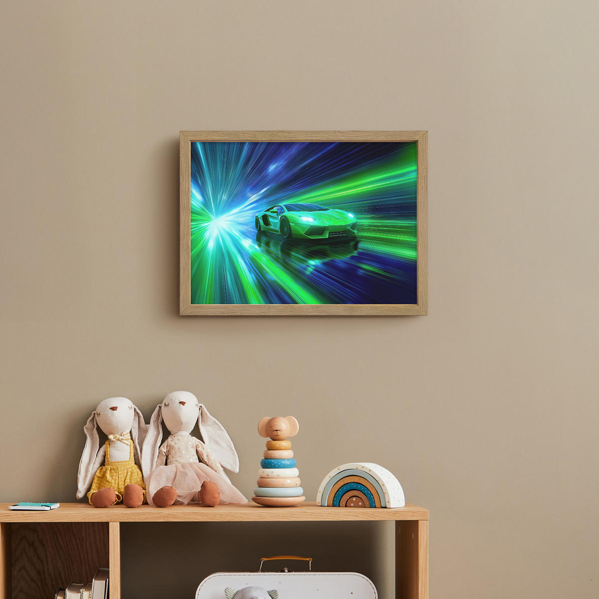 DOBÍJECÍ NOČNÍ LAMPIČKA Rychlost - Lehké - Sportovní vůz - Zelená 40x30 cm - zelená barva, kompozitní dřevo (8/40/30cm) - OnlyWow