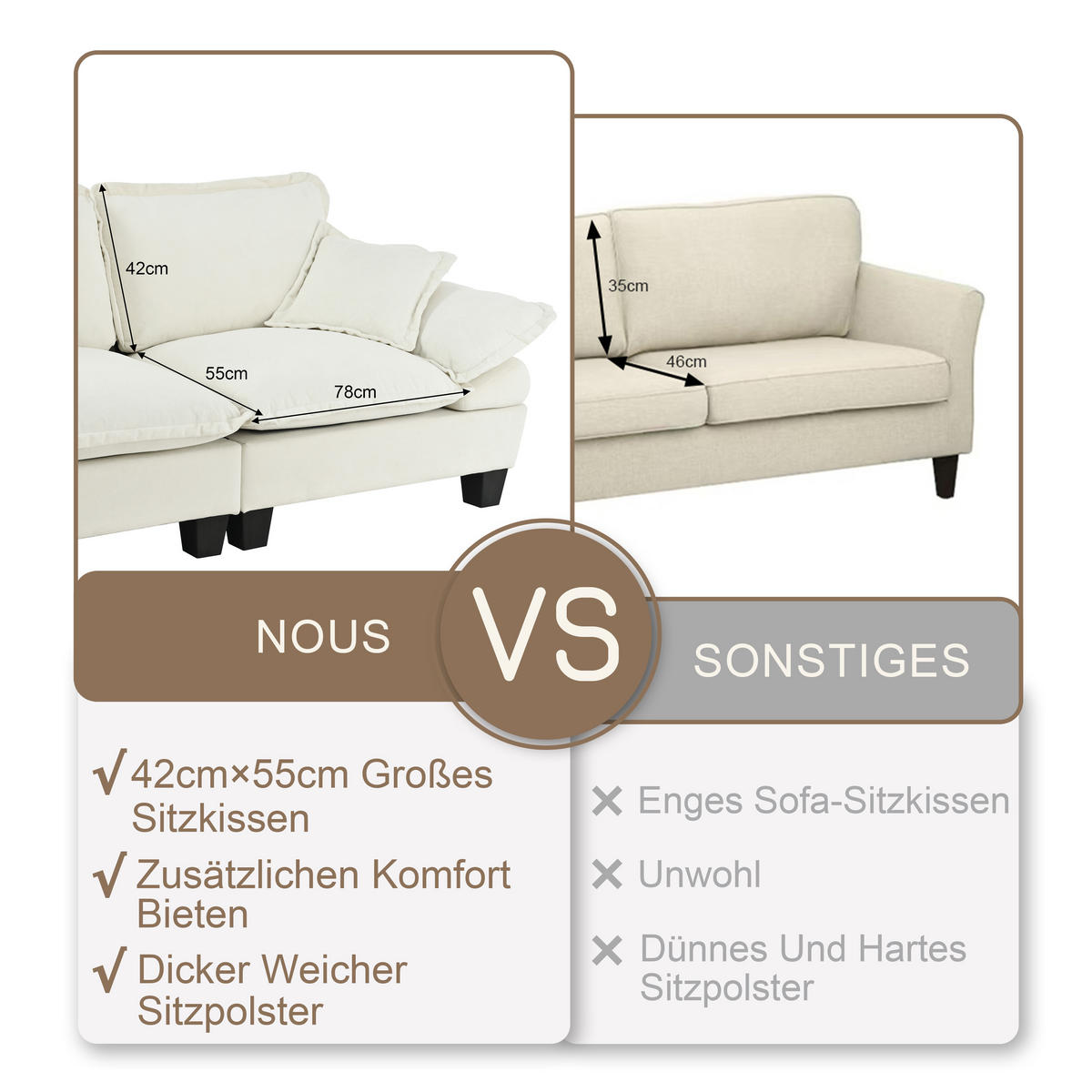 ECKSOFA 264/85/90 cm Beige mit gebogenen Armlehnen - Beige, Textil (263/82cm) - Oxeza