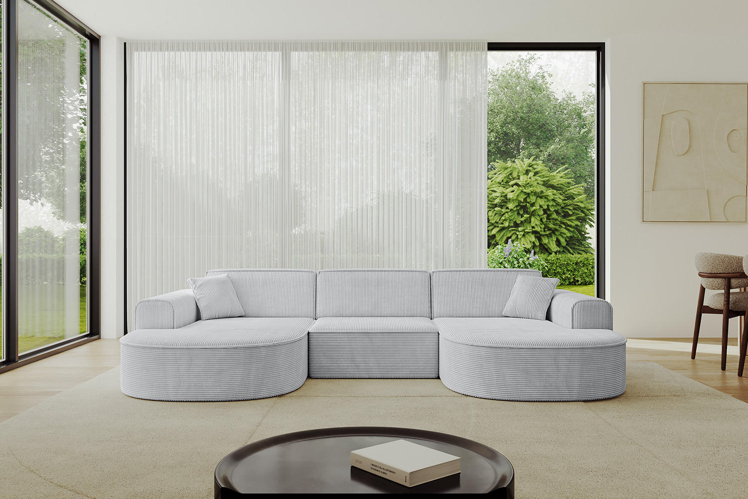 WOHNLANDSCHAFT MARI-U1 - 295x163x73,5 cm Grau Cord - Schwarz/Grau, Holzwerkstoff/Kunststoff (295/73.5/163cm) - ALTDECOR