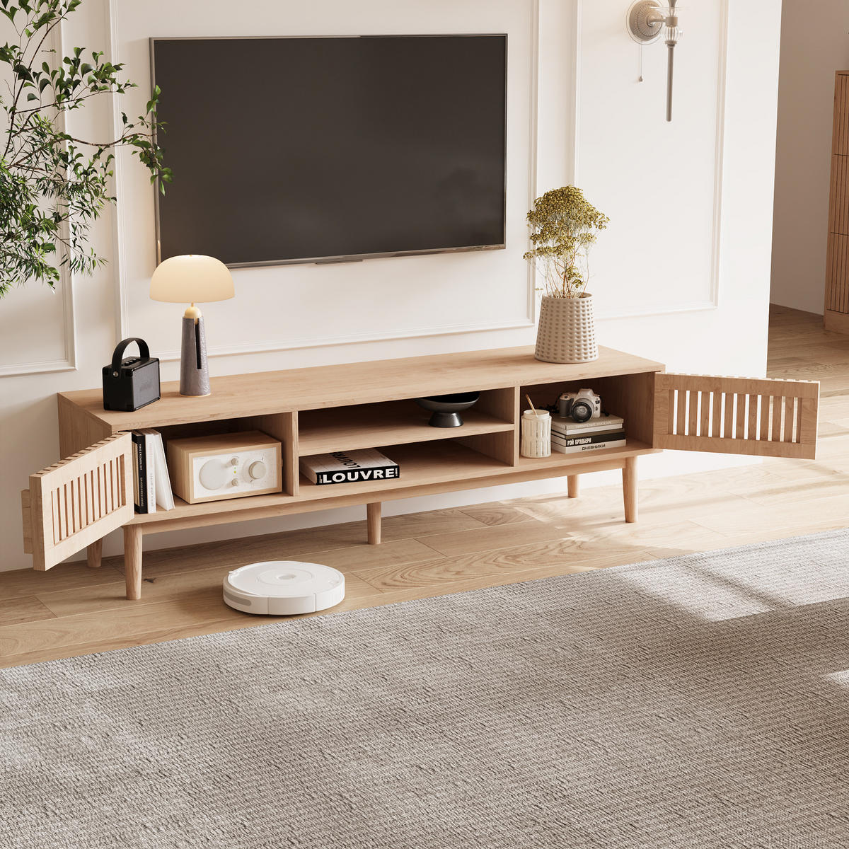 TV-SCHRANK 150 cm Massivholz Naturholz Optik - Naturfarben, Holzwerkstoff (40/48/150cm) - SHOPENTRA