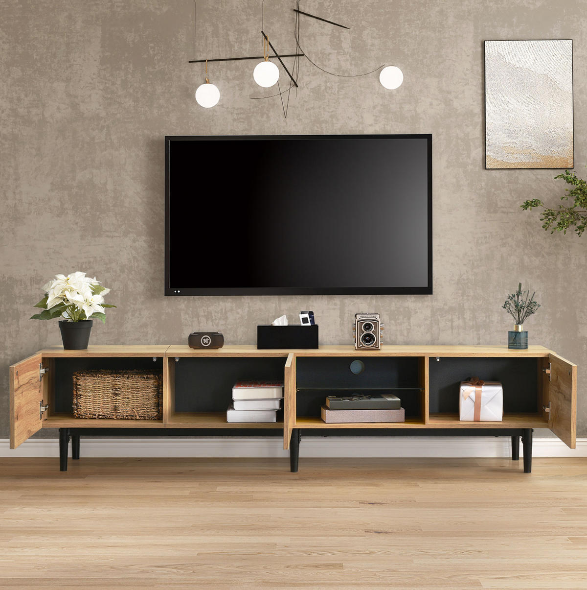 TV-ELEMENT mit LED 175 x 31 x 41 cm MDF Light Oak - Braun, Holzwerkstoff (31/41/175cm) - Beauniv