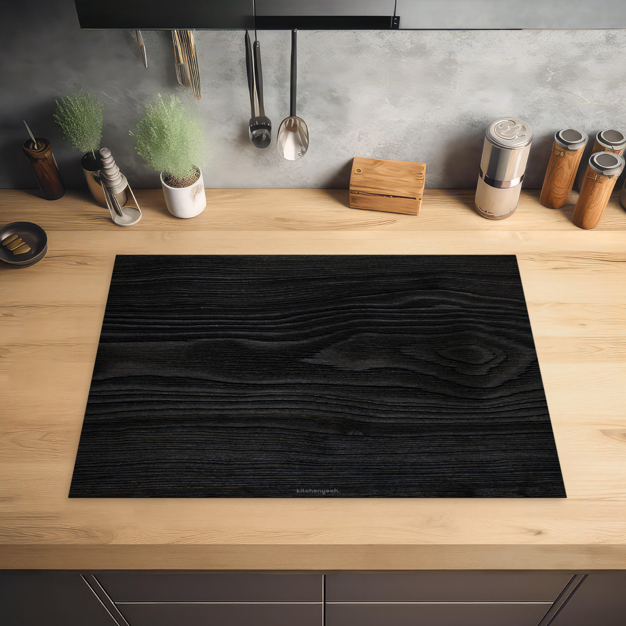 HERDABDECKPLATTE Schwarz - Holzoptik 75x52 cm - Schwarz, Kunststoff (75/0.2/52cm) - MuchoWow