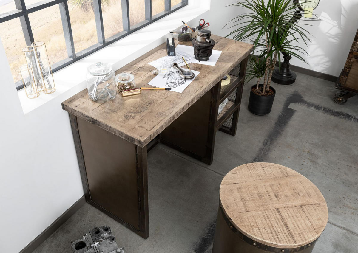 SCHREIBTISCH Mango122x52x76 braun lackiert HEAVY INDUSTRY #257 - Braun, Holz (52/122/76cm) - Massivmoebel24