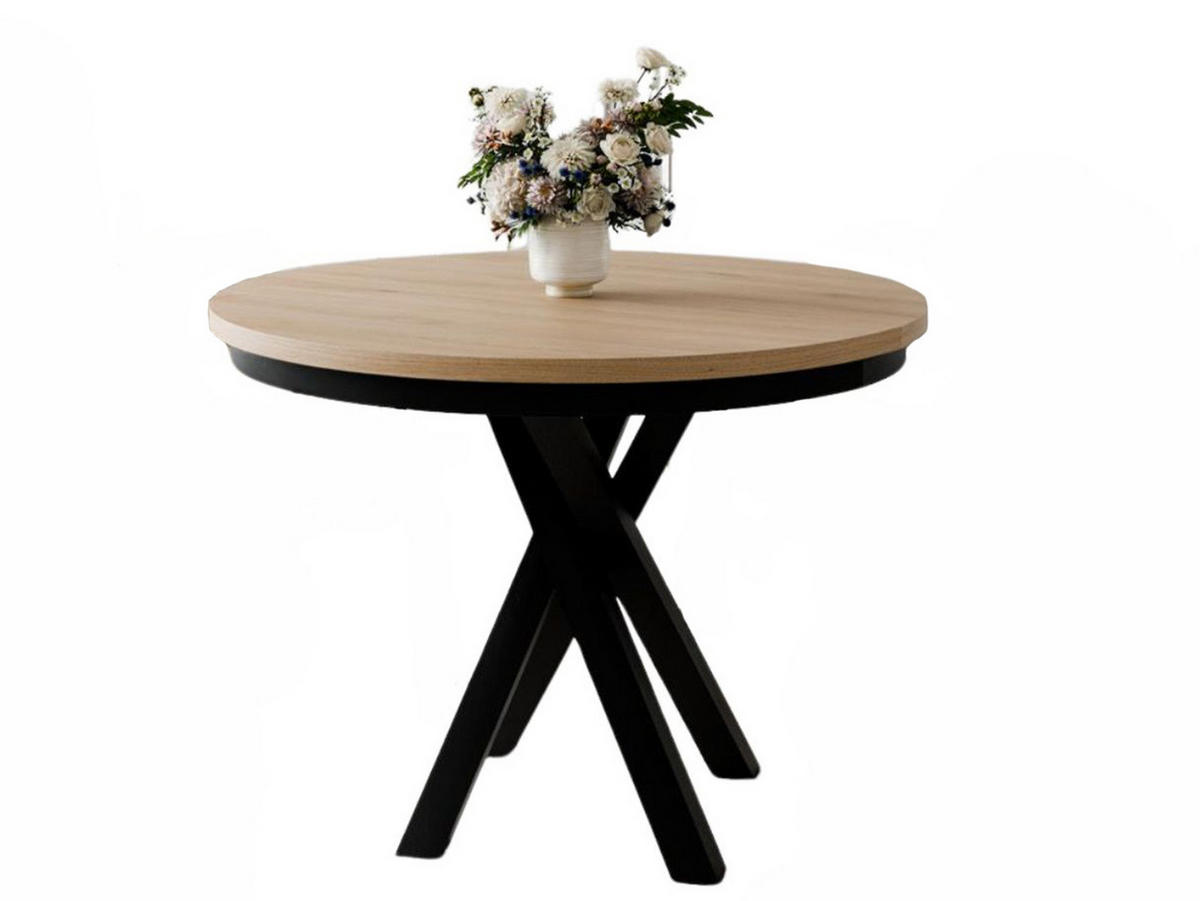 ESSTISCH Eiche craft+ schwarz LOFTO - Schwarz/Braun, Holzwerkstoff/Metall (100/100/77cm) - Compleo24