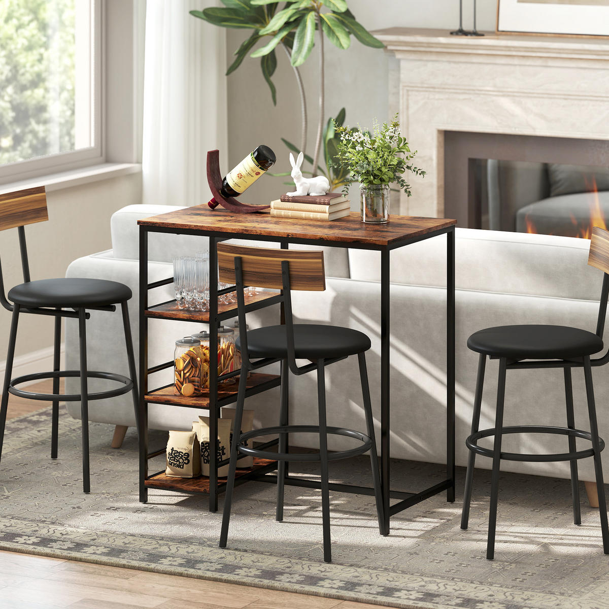 BARTISCH DE-14791 3 Ablagen mit Seitenschienen Rustikalbraun/Schwarz - Braun, Metall (90/50/90.5cm) - ComfortXL