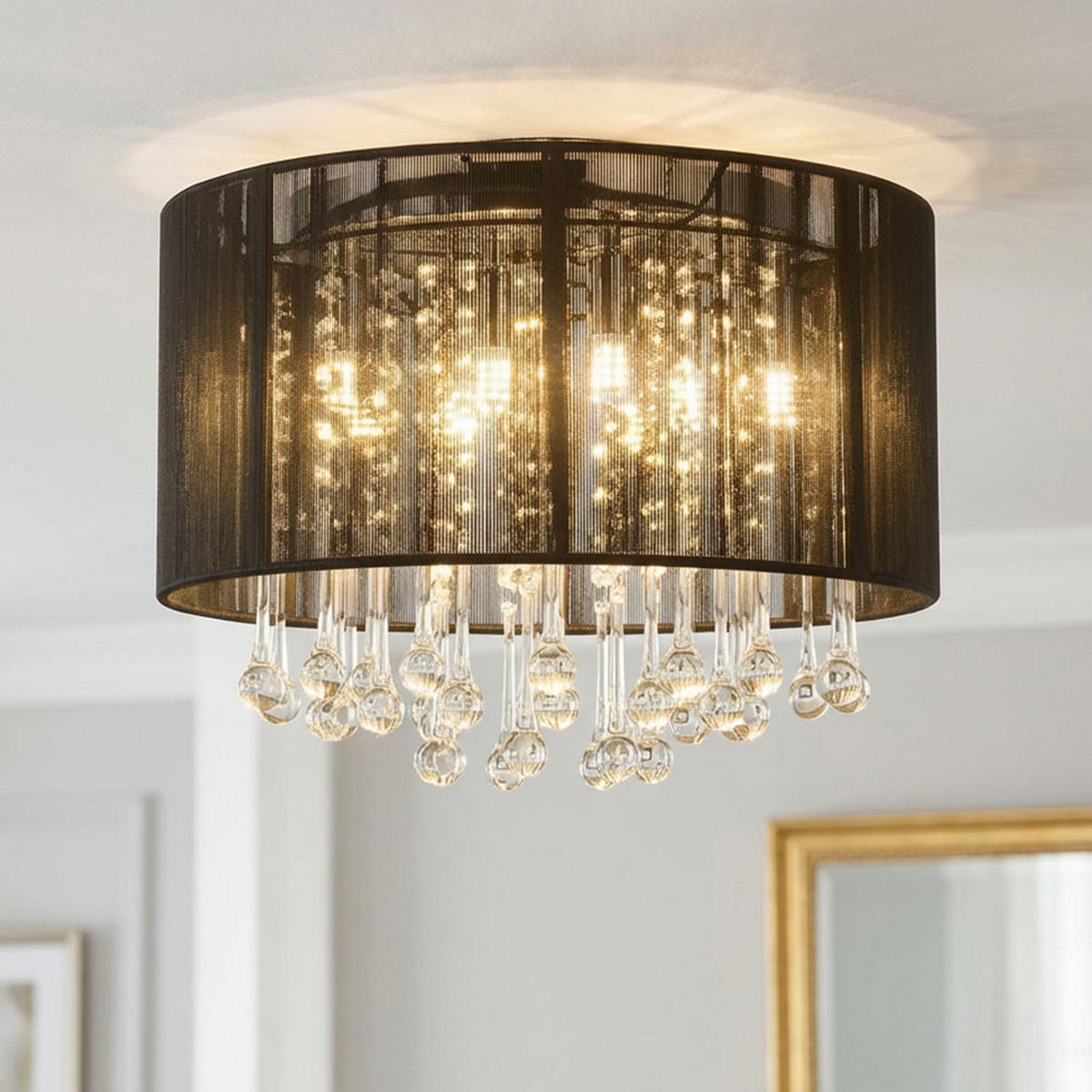 LED DECKENLEUCHTE Metall Schwarz Kristalloptik - Schwarz, Glas (40/40/29cm) - Globo Lighting