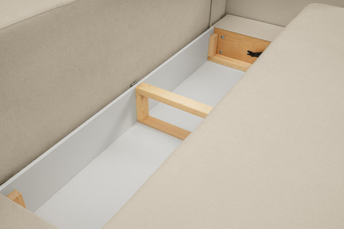 BETTSOFA AMICO Ecru Bucle-Stoff mit Schlaffunktion - Ecru, Holz (238/86.5/101cm) - MASSENO