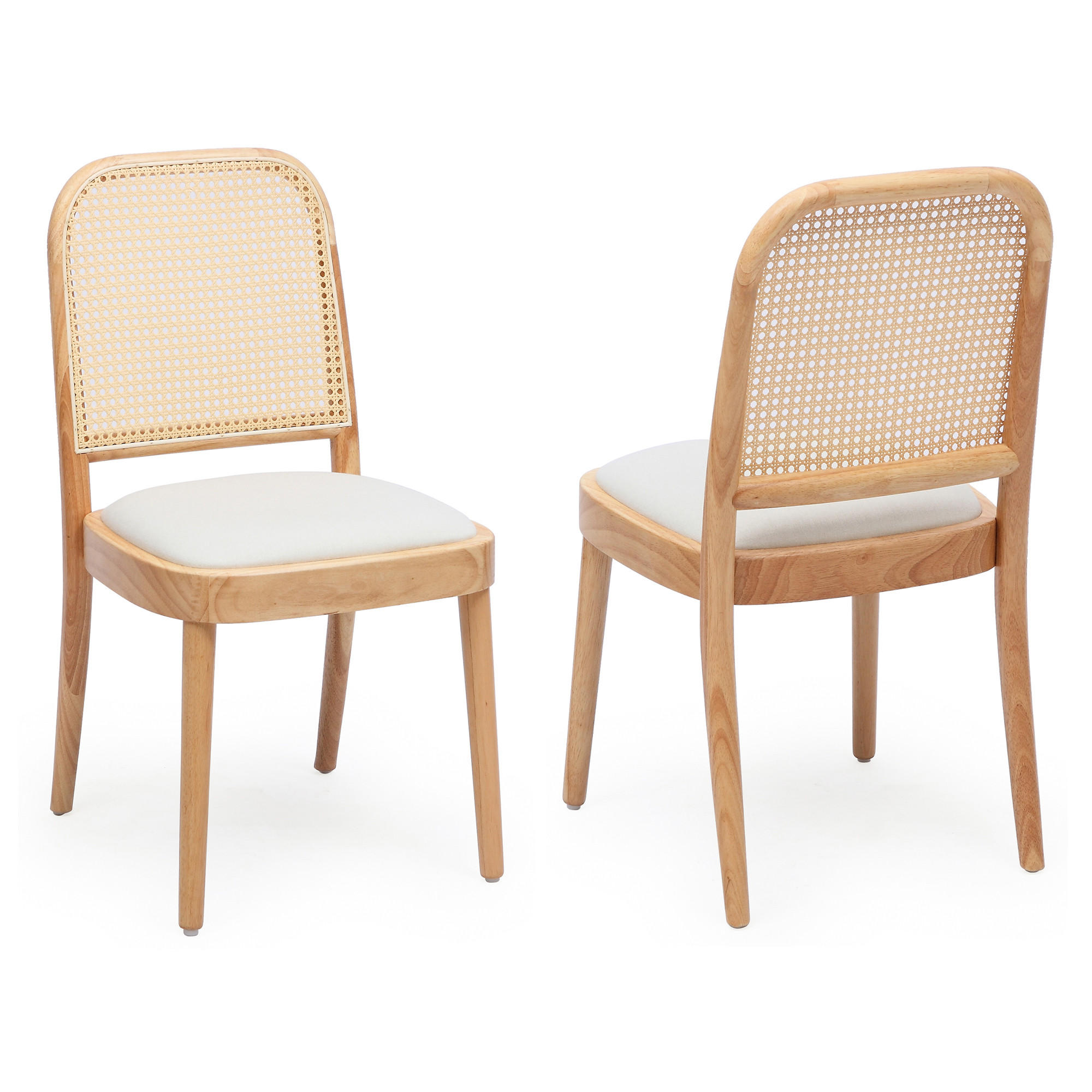ESSZIMMERSTÜHLE 2er-Set Massivholz Rattan Leinen Holz - Naturfarben, Holz (52/84/45cm) - FLIEKS