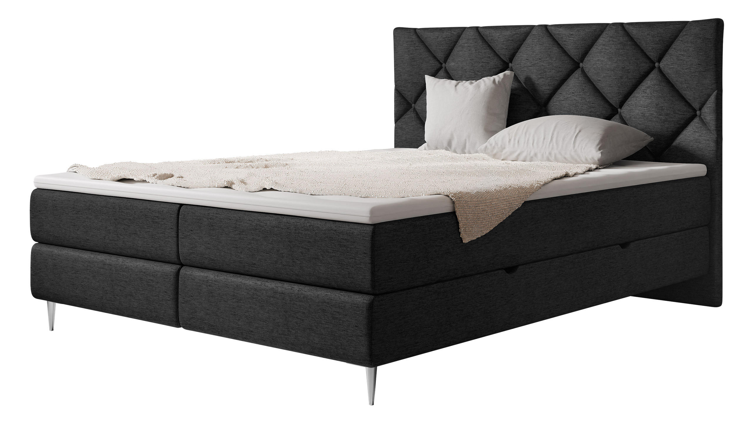 Mirjan24 Boxbett Schwarz, Chrom 160x200 cm