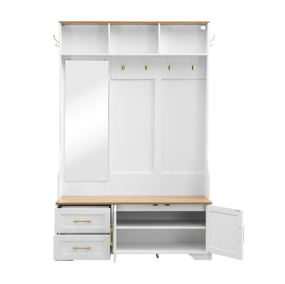 GARDEROBENSCHRANK 120/40/187 cm aus MDF mit LED-Beleuchtung und Spiegel Weiß/Holzfarben - Weiß, Holzwerkstoff (40/187/120cm) - Modenvie