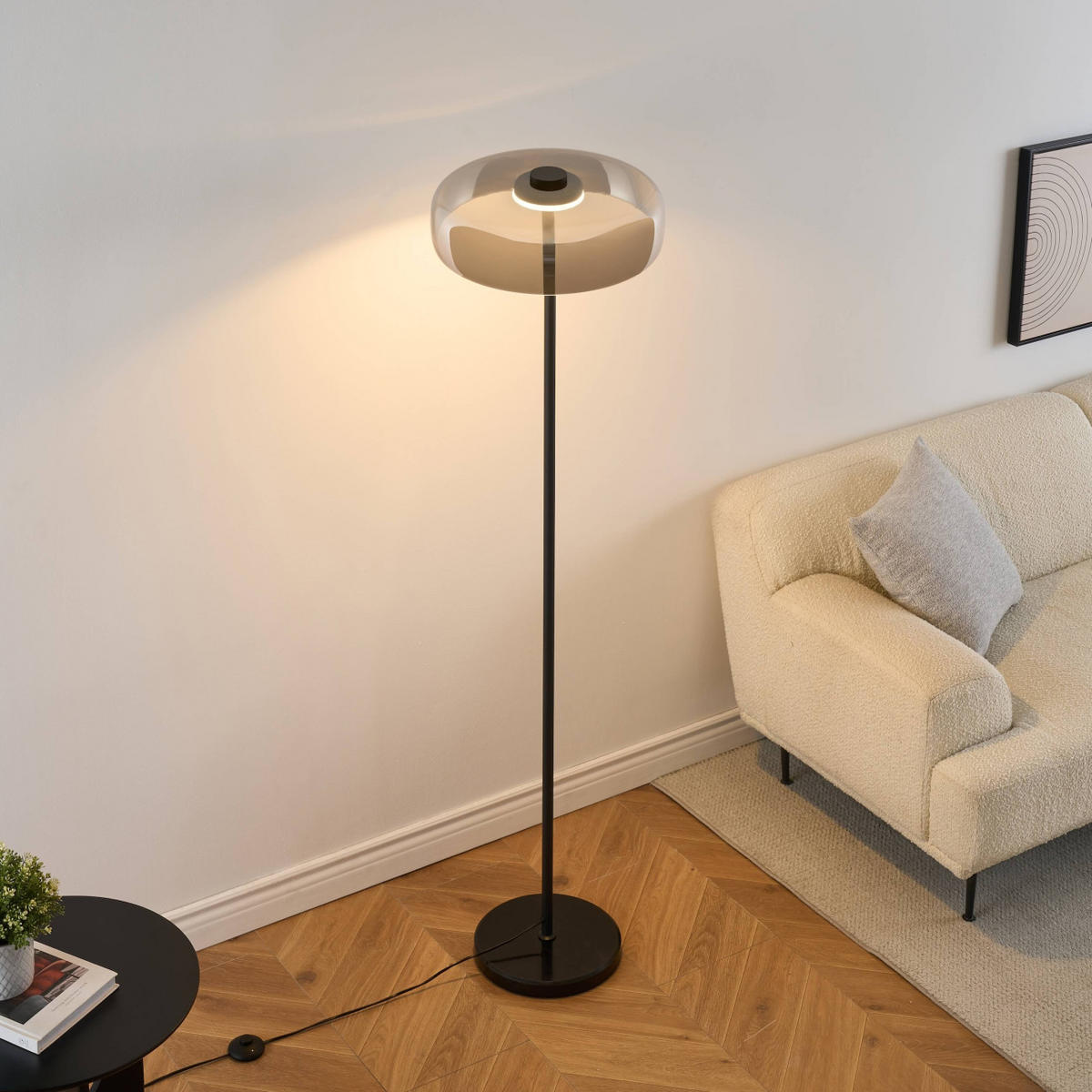 STEHLEUCHTE Riccardo, Schwarz und rauchgrau, 165cm - Schwarz, Glas (165/42/165cm) - KOSILUM